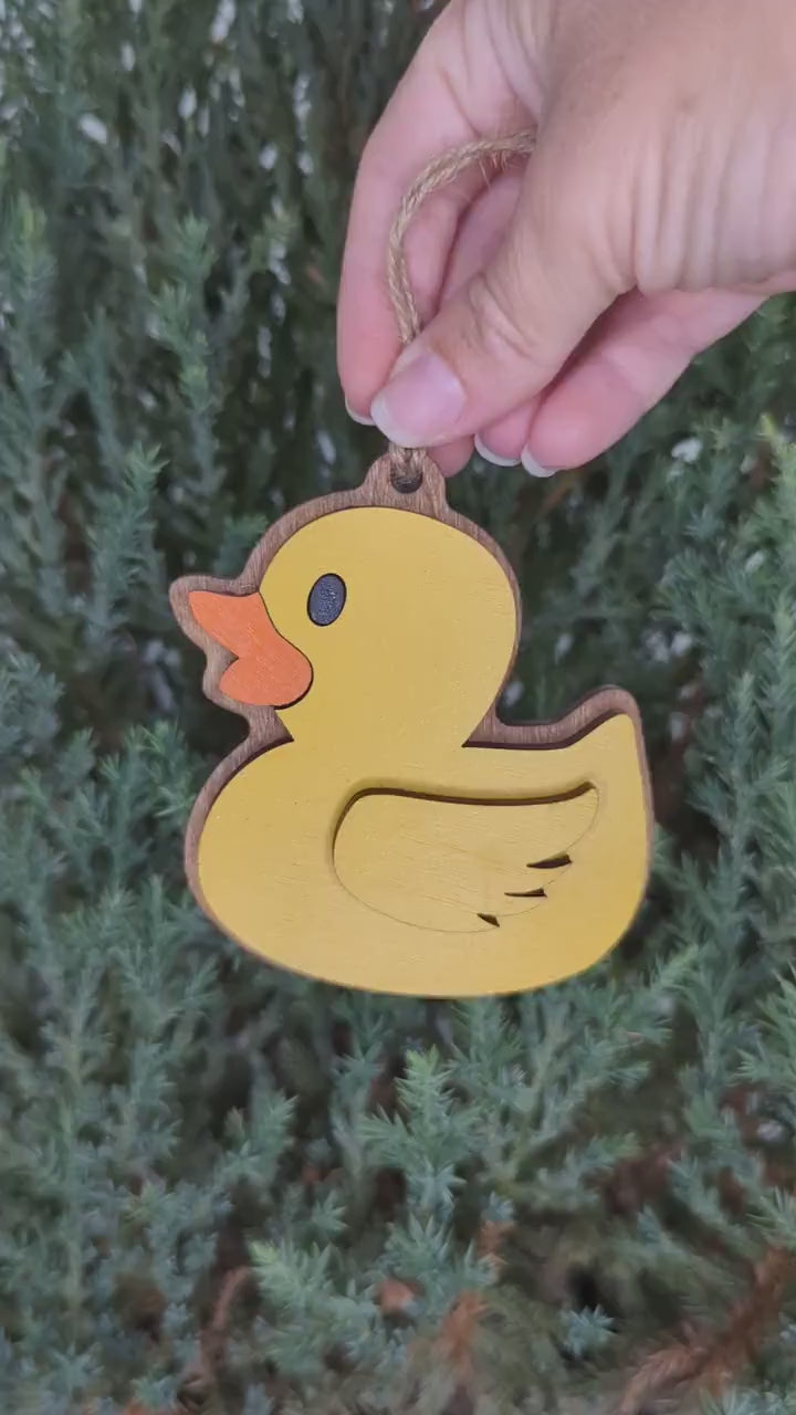 Yellow Duck Christmas Ornament, Personalized the wing with name and year