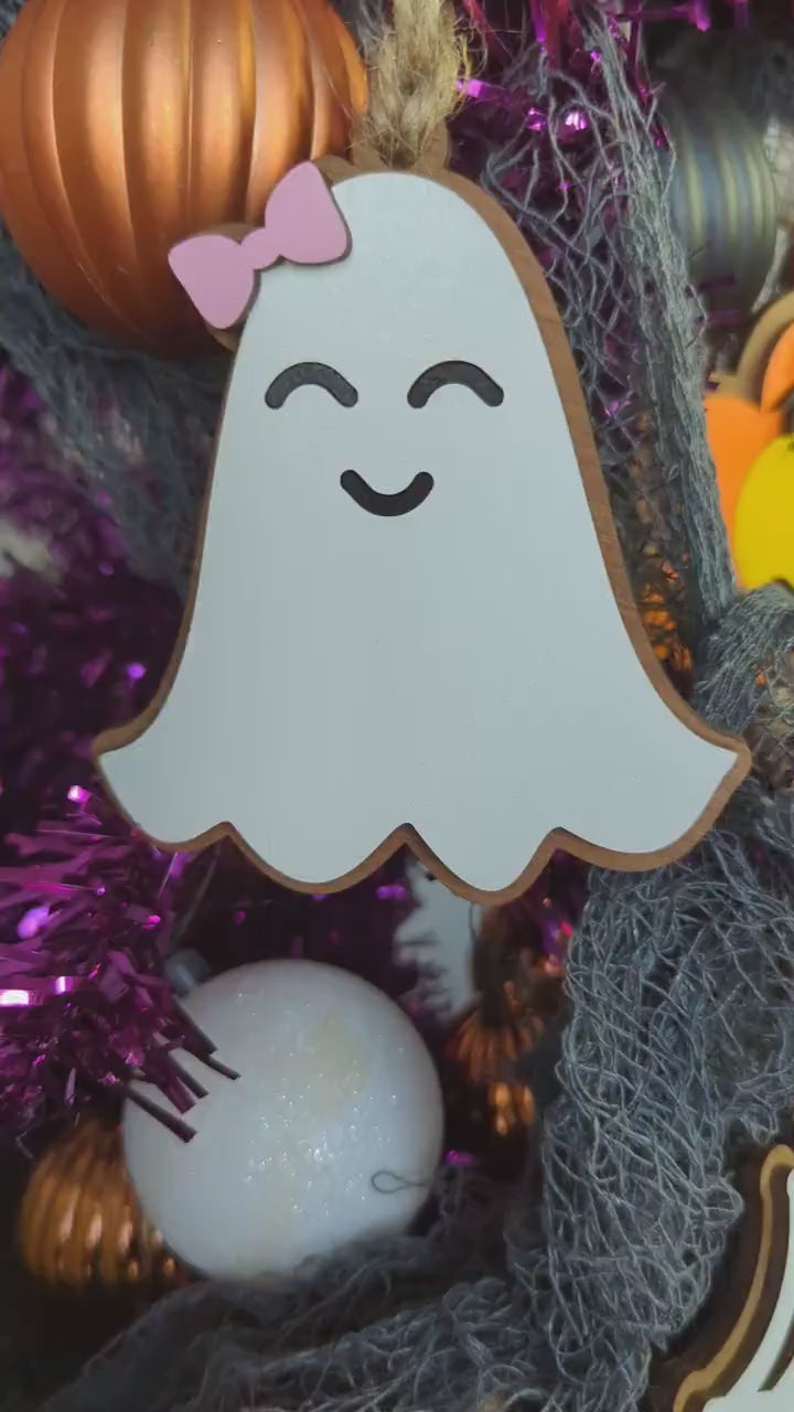 Halloween Ornament, Wooden Cute Spooky Ghost Ornament